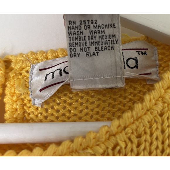 Vtg Maurada Sweater Large Knit Yellow Crew Retro Cardigan Pullon - Picture 10 of 13